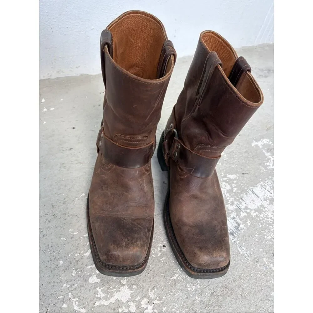 Loblan brown waxy leather biker boots
